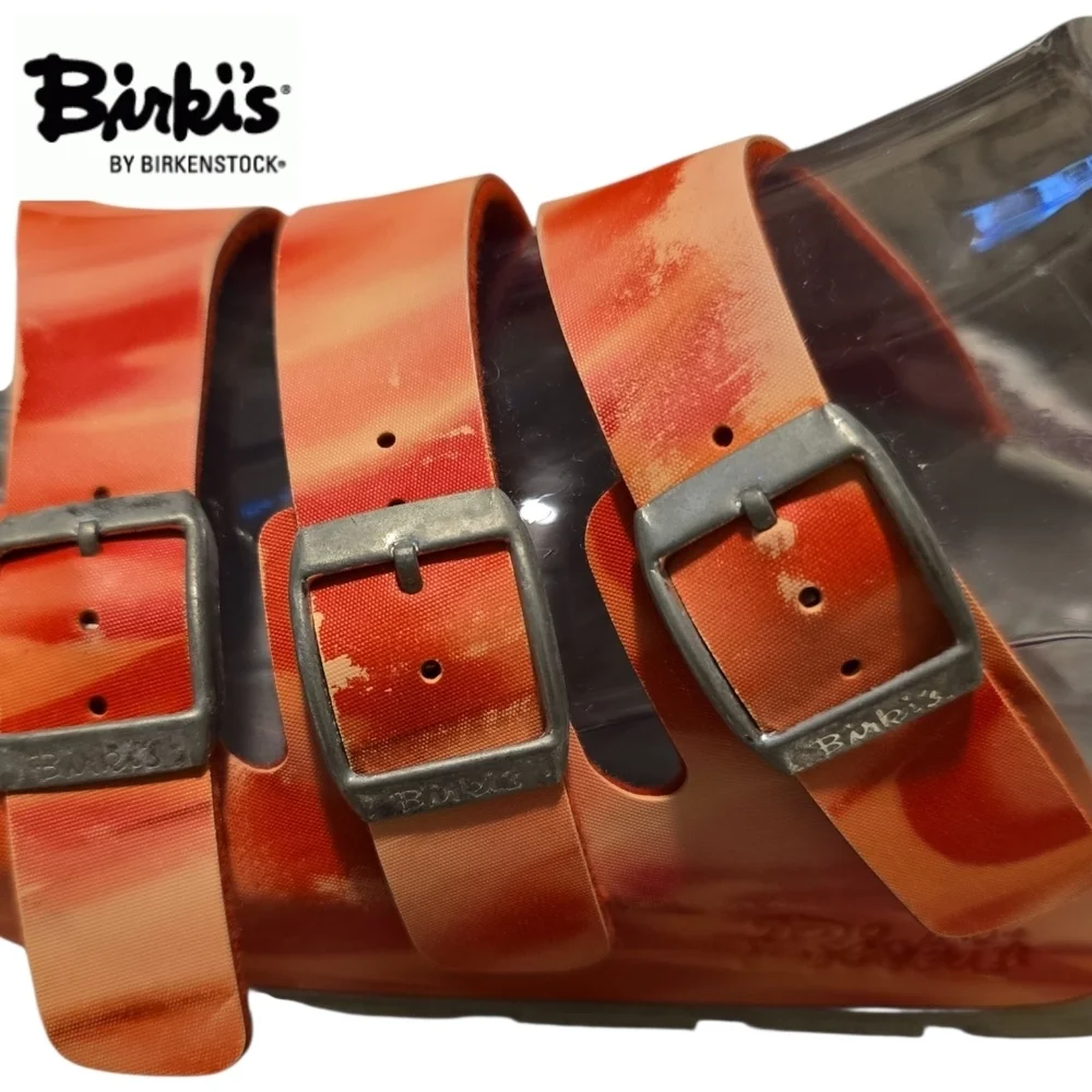 BIRKI'S Birkenstock Cuba Three Strap Water Sandals Tie-Dye Orange/ Red Size 36
